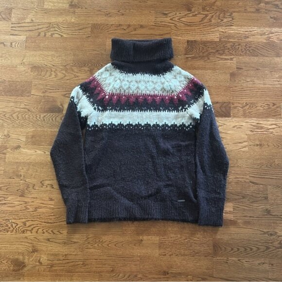 Abercrombie Sweater Women M Holiday Pullover Burgundy Fair Isle Turtleneck Brown - Picture 2 of 4